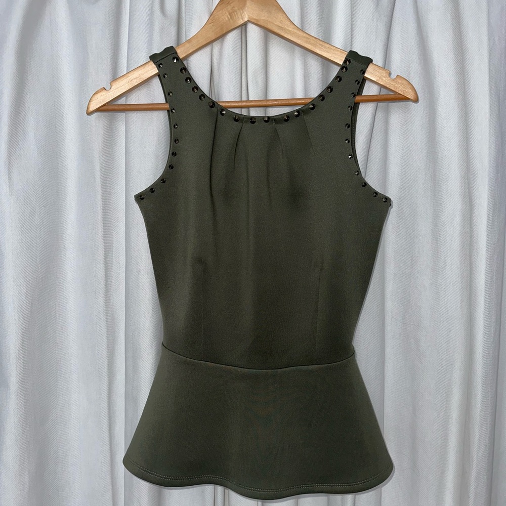 Dynamite Dark Green Studded Sleeveless Peplum Top - XS